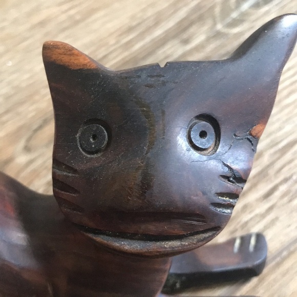 VTG Mid century modern hand carved wooden cat sculpture. Retro MCM - Picture 7 of 10